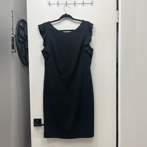 Calvin Klein Elegant Black Ruffle Sleeve Detail Dress Sz 14